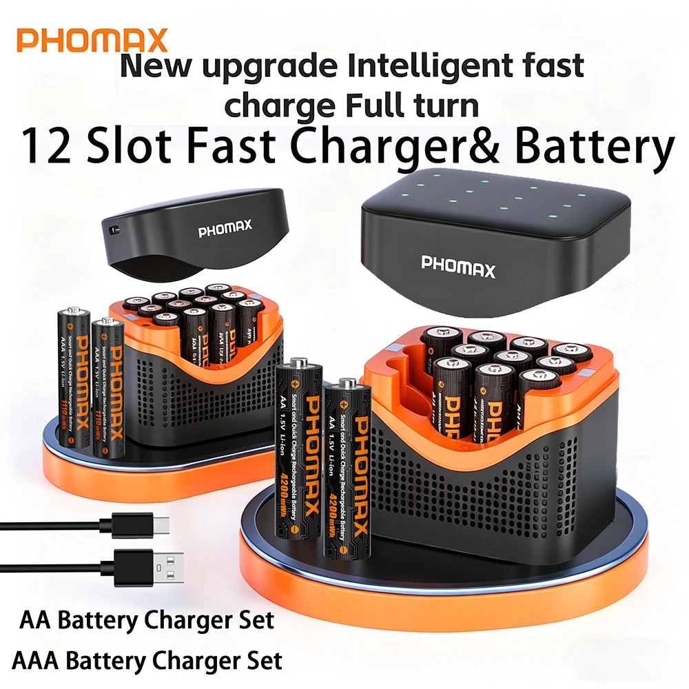 PHOMAX 1.5V AA AAA Rechargeable Lithium-ion Battery & 12 Slots Smart Battery Charger SET Batteries Individually Available
PHOMAX 1.5V AA AAA Rechargeable Lithium-ion Battery & 12 Slots Smart Battery Charger SET Batteries Individually Available