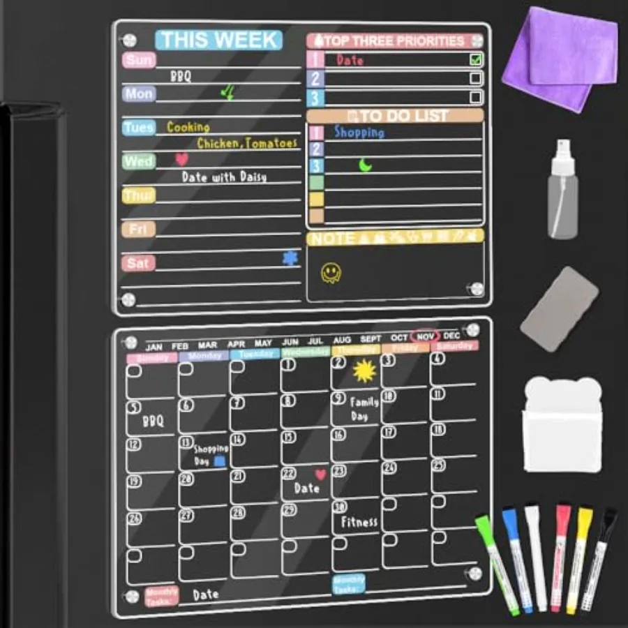 Acrylic Magnetic Calendar for Fridge, Colorful and Clear Acrylic Magnetic Dry Erase Board for Fridge, Monthly and Weekly Calend
Acrylic Magnetic Calendar for Fridge, Colorful and Clear Acrylic Magnetic Dry Erase Board for Fridge, Monthly and Weekly Calend