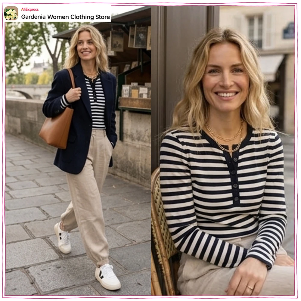 Elegant Striped Button Sweaters for Women Classic Round Neck Pullovers with Front Buttons Spring Casual Long Sleeve Knitted Tops
Elegant Striped Button Sweaters for Women Classic Round Neck Pullovers with Front Buttons Spring Casual Long Sleeve Knitted Tops
