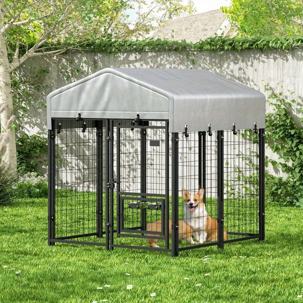 Outdoor Dog Kennel, Metal Large Dog Crates w/Canopy & 2 Rotating Feeding Doors
Outdoor Dog Kennel, Metal Large Dog Crates w/Canopy & 2 Rotating Feeding Doors