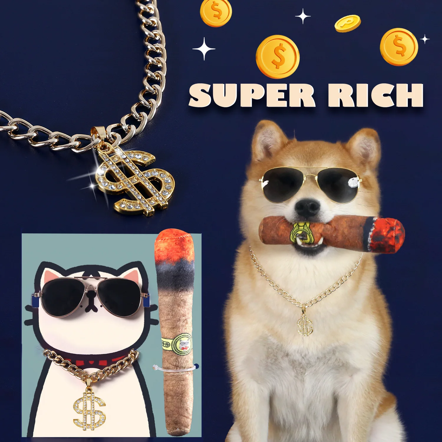 Pet Dress Up Set Interactive Puppy Toys Cigar for Most Small and Medium-Sized Pets Dogs Hip Hop Pet Cosplay Costumes Supplies
Pet Dress Up Set Interactive Puppy Toys Cigar for Most Small and Medium-Sized Pets Dogs Hip Hop Pet Cosplay Costumes Supplies
