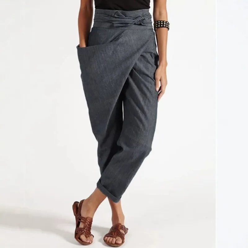 Women Wrap Cross Tie Waist Irregular Ankle Length Casual Pants
Women Wrap Cross Tie Waist Irregular Ankle Length Casual Pants