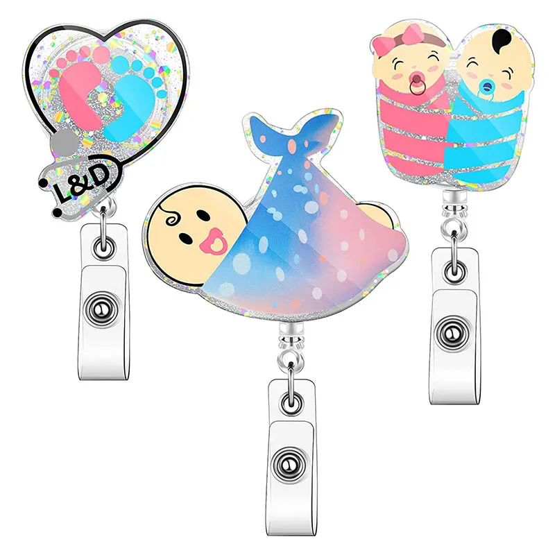 New Design Glitter Acrylic Little Baby Badge Reel Retractable ID Badge Holder With 360 Rotating Alligator Clip Name Holder
New Design Glitter Acrylic Little Baby Badge Reel Retractable ID Badge Holder With 360 Rotating Alligator Clip Name Holder