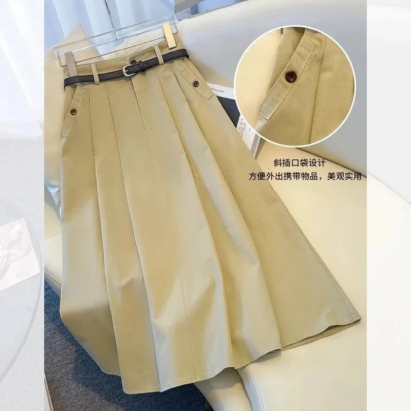 Khaki High waist skirt Women's Spring Autumn 2025 new temperament commuter pleated A word skirts long female Casual Clothes
Khaki High waist skirt Women's Spring Autumn 2025 new temperament commuter pleated A word skirts long female Casual Clothes