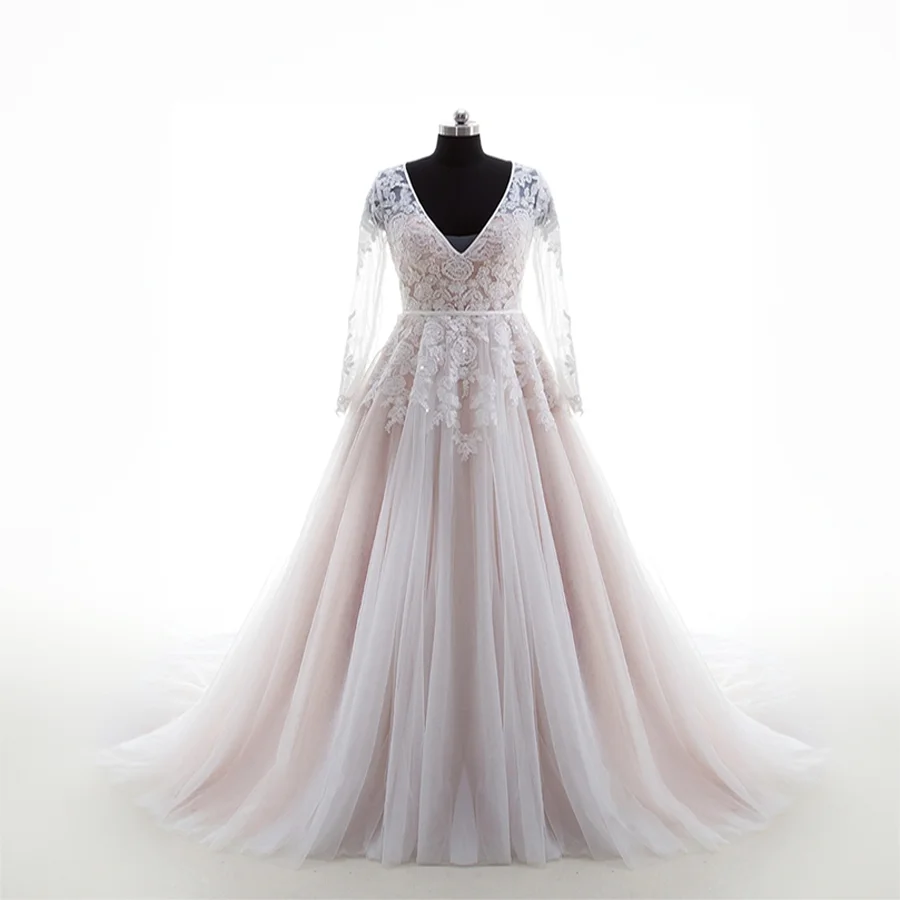 Simple Plus Size Lace Appliques Long Sleeve Wedding Gown A-Line Floor Length Cut-Out Back And Zipper Bridal Dress
Simple Plus Size Lace Appliques Long Sleeve Wedding Gown A-Line Floor Length Cut-Out Back And Zipper Bridal Dress
