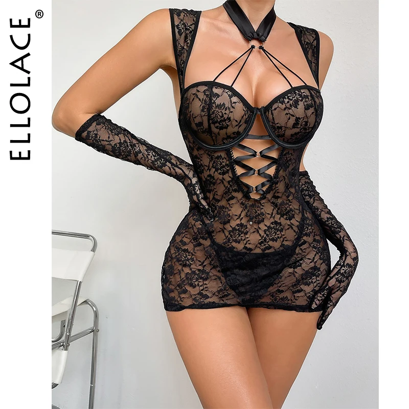 Ellolace Elegant Woman Clothes Attractive Halter Lace Mini Dress Thong 2PC Set with Gloves Intimate Boudoir Woman Clothing
Ellolace Elegant Woman Clothes Attractive Halter Lace Mini Dress Thong 2PC Set with Gloves Intimate Boudoir Woman Clothing