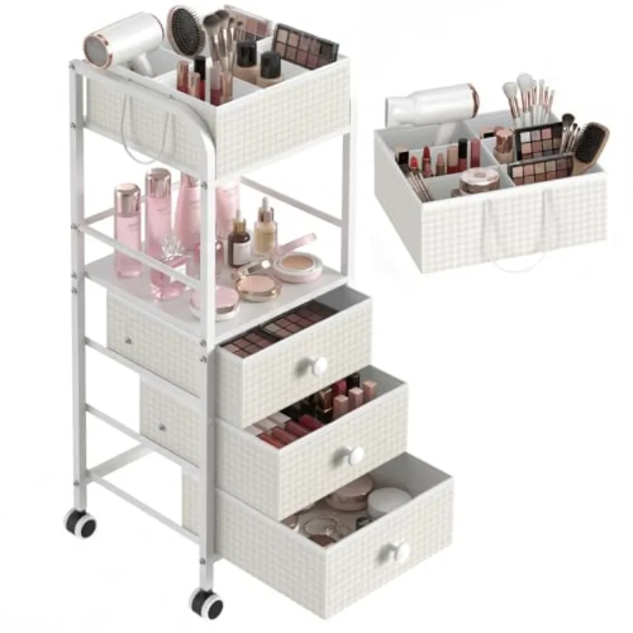 2-in-1 Makeup Organizer Cart with Removable Travel Cosmetic Bag, 5 Tier Rolling Makeup Cart on Wheels with Drawers, Floor Cosme
2-in-1 Makeup Organizer Cart with Removable Travel Cosmetic Bag, 5 Tier Rolling Makeup Cart on Wheels with Drawers, Floor Cosme