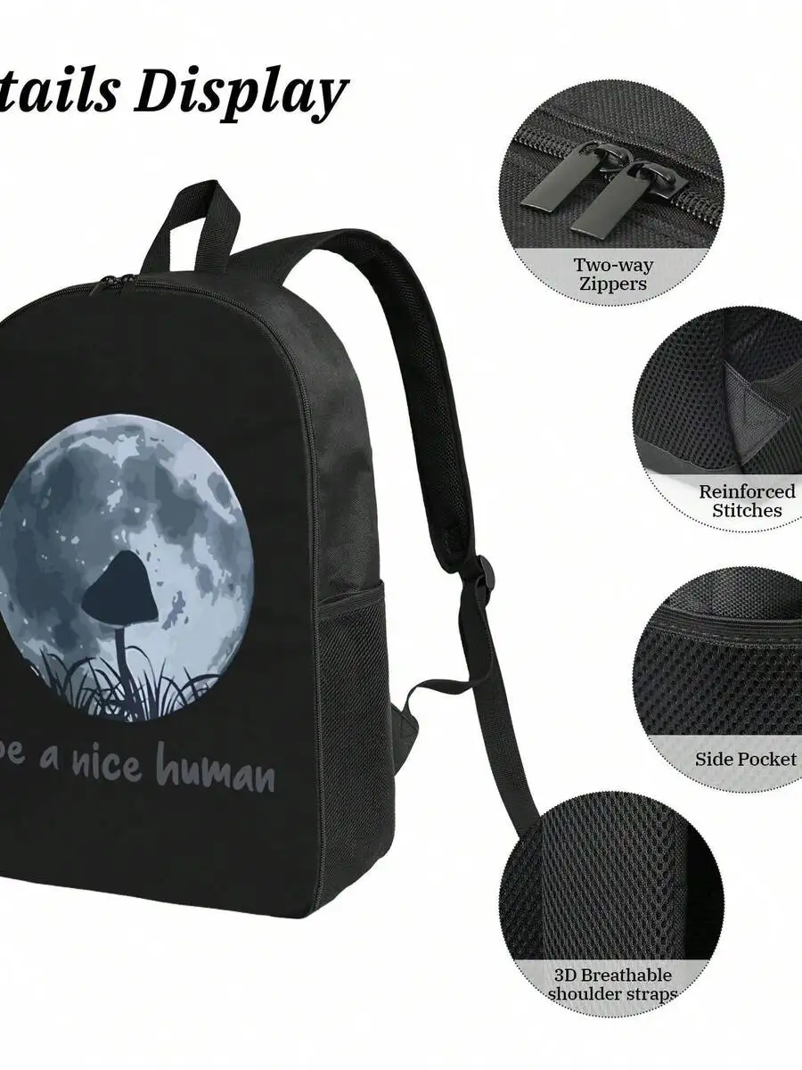 Stylish Black Moon Mushroom Print Backpack For Adults Waterproof Large Capacity Casual Travel School Bag
Stylish Black Moon Mushroom Print Backpack For Adults Waterproof Large Capacity Casual Travel School Bag