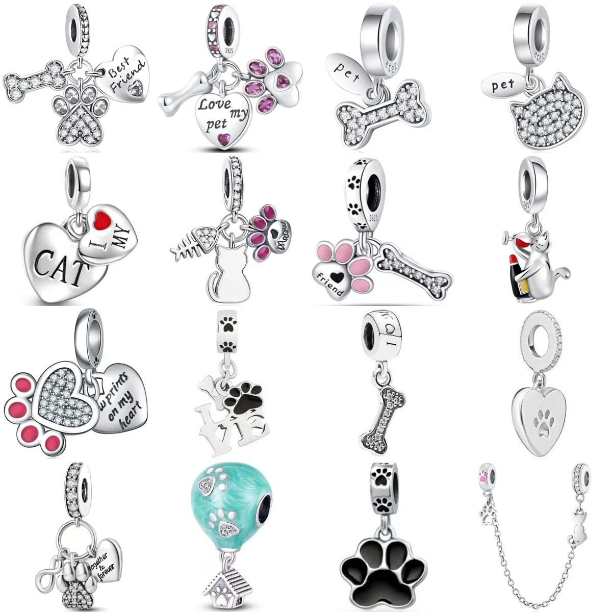 Подвески в виде животных, серебро 925, кошки, домашние животные, бусины с принтом лапы, подходят для оригинального браслета, ожерелья, подвески «сделай сам», модные украшения для женщин 
Подвески в виде животных, серебро 925, кошки, домашние животные, бусины с принтом лапы, подходят для оригинального браслета, ожерелья, подвески «сделай сам», модные украшения для женщин