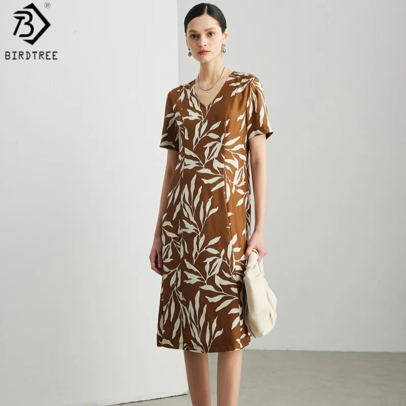 Birdtree,100% Silk Print Soft Dress,Women's Twill Silk Elegant Short Sleeve V-neck Dresses,2025 Summer New D5D022JF
Birdtree,100% Silk Print Soft Dress,Women's Twill Silk Elegant Short Sleeve V-neck Dresses,2025 Summer New D5D022JF