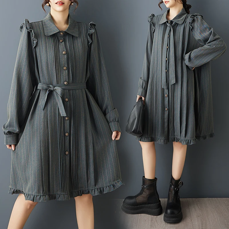 Spring New Loose Retro Artistic Striped Design Wooden Ear Splicing Anti-Aging Slimming Shirt Dress Women's plus Size
Spring New Loose Retro Artistic Striped Design Wooden Ear Splicing Anti-Aging Slimming Shirt Dress Women's plus Size
