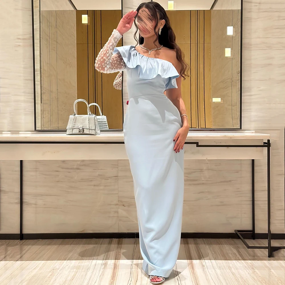 Customized One-Shoulder Sky Blue Jersey Evening Dress ILLUSION Full Sleeves Straight Party Dress Backless Ankle Length Prom Gown
Customized One-Shoulder Sky Blue Jersey Evening Dress ILLUSION Full Sleeves Straight Party Dress Backless Ankle Length Prom Gown