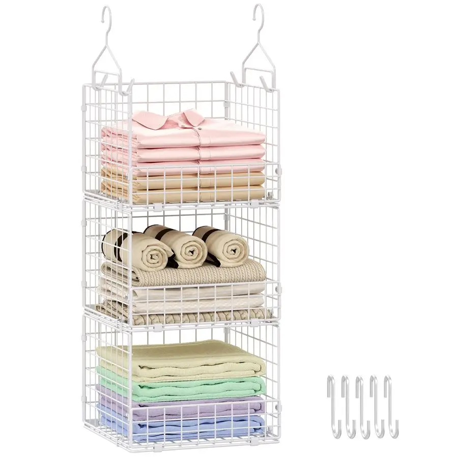 3Tier Hanging Closet Organizer with 5 S Hooks, Closet Shelves for Clothes, Shoes, Handbags, Accessories, Hanging Basket, Closet
3Tier Hanging Closet Organizer with 5 S Hooks, Closet Shelves for Clothes, Shoes, Handbags, Accessories, Hanging Basket, Closet