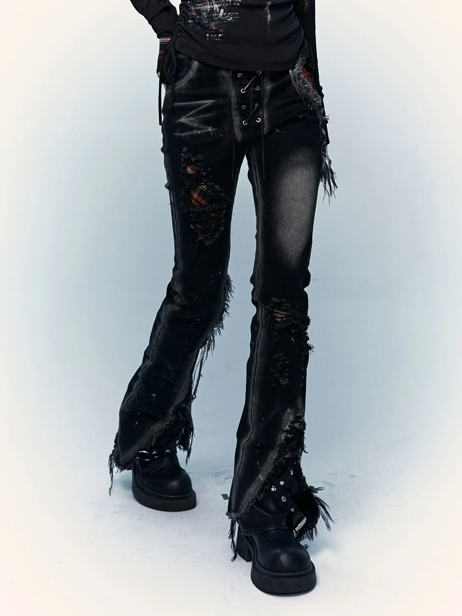 NO ROMANCE Original Design Punk Streetwear Patchwork Plaided Vintage Denim Pants Slim Slight Flare Trousers Jeans
NO ROMANCE Original Design Punk Streetwear Patchwork Plaided Vintage Denim Pants Slim Slight Flare Trousers Jeans