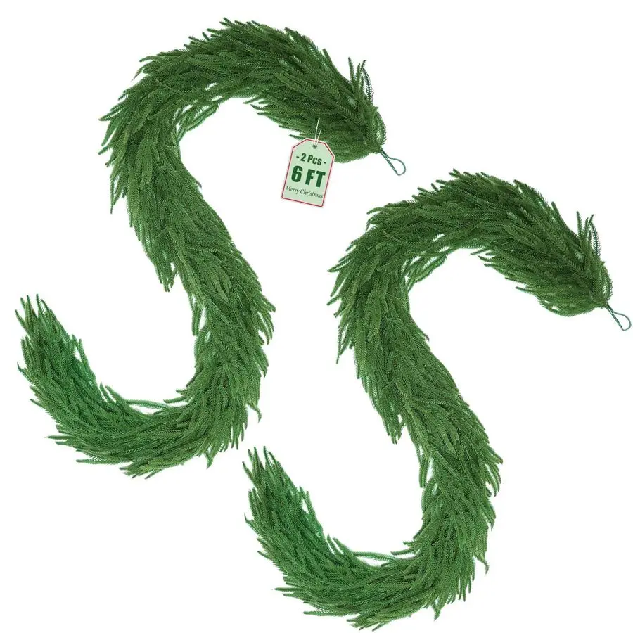 Full 2Pcs 6FT Christmas Norfolk Pine Garland, Total 12ft Greenery Real Touch Decorations for Mantle Table Staircase Fireplace Ma
Full 2Pcs 6FT Christmas Norfolk Pine Garland, Total 12ft Greenery Real Touch Decorations for Mantle Table Staircase Fireplace Ma