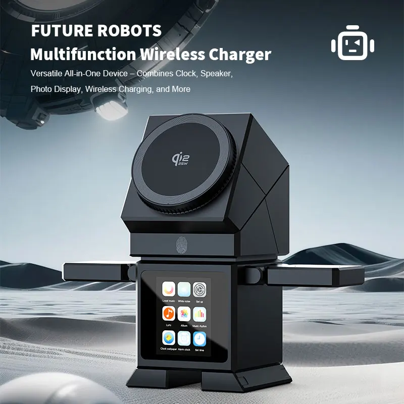 Multifunctional Robot Wireless Charger With Clock Speaker Photo Display Fast Charging Dock For Smartphone Home Office Accessory
Multifunctional Robot Wireless Charger With Clock Speaker Photo Display Fast Charging Dock For Smartphone Home Office Accessory