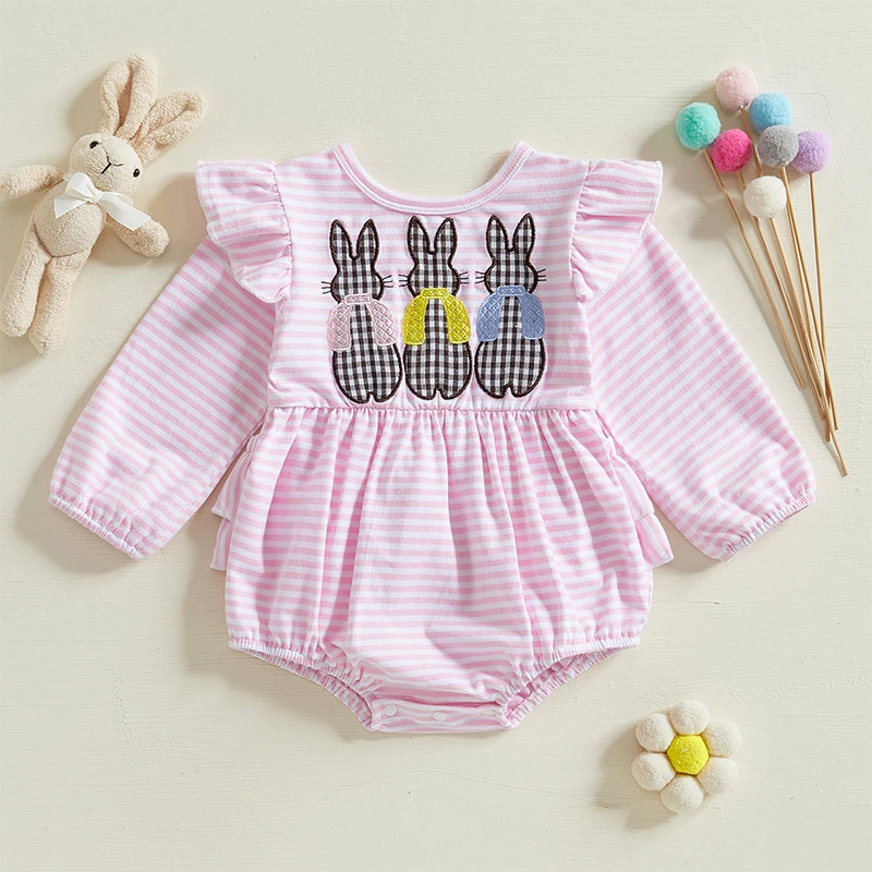 Toddler Baby's Clothes Girl Easter Casual Romper Infant Long Sleeve Bunny Embroidery Striped Romper Children's Clothing
Toddler Baby's Clothes Girl Easter Casual Romper Infant Long Sleeve Bunny Embroidery Striped Romper Children's Clothing