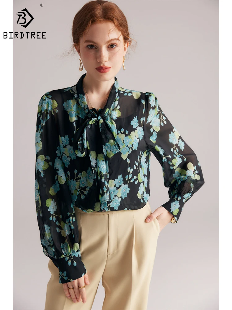 Birdtree Woman Flower Shirt 40% 6A Silk Bow Collar, Single Breasted Slightly Sheer Chic Women's Top 2023 Autumn TopT38136QD
Birdtree Woman Flower Shirt 40% 6A Silk Bow Collar, Single Breasted Slightly Sheer Chic Women's Top 2023 Autumn TopT38136QD