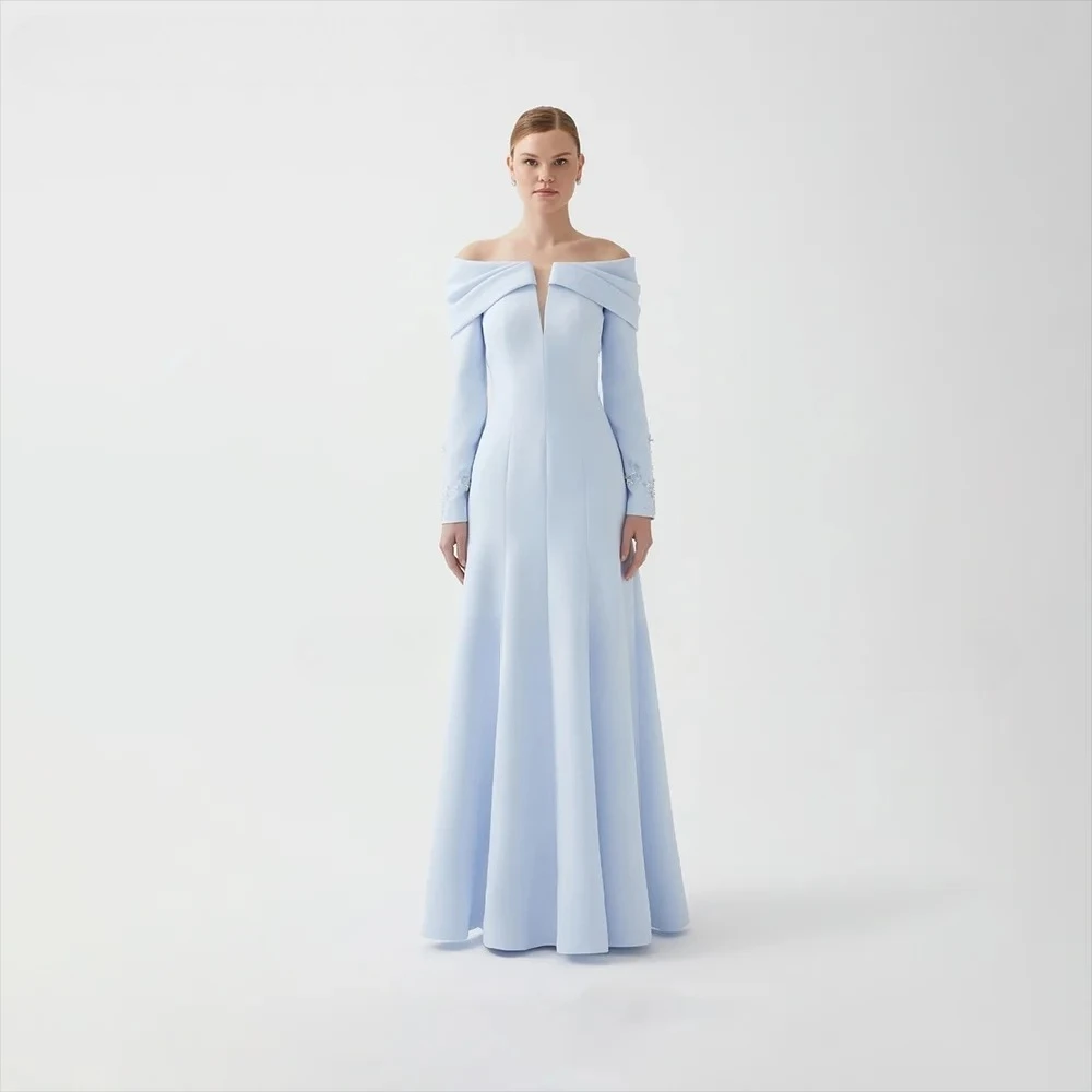 Blue Jersey Evening Dress Customized Off The Shoulder Beading Long Sleeves A Line Evening Gown Long Formal Party Dress
Blue Jersey Evening Dress Customized Off The Shoulder Beading Long Sleeves A Line Evening Gown Long Formal Party Dress
