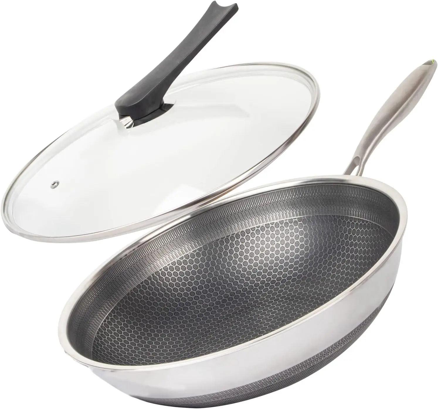 12.5" Stainless Steel Honeycomb Nonstick Wok Pan with Lid, Stir-fry Skillet with Stay-cool Handle for Induction, Ceramic
12.5" Stainless Steel Honeycomb Nonstick Wok Pan with Lid, Stir-fry Skillet with Stay-cool Handle for Induction, Ceramic