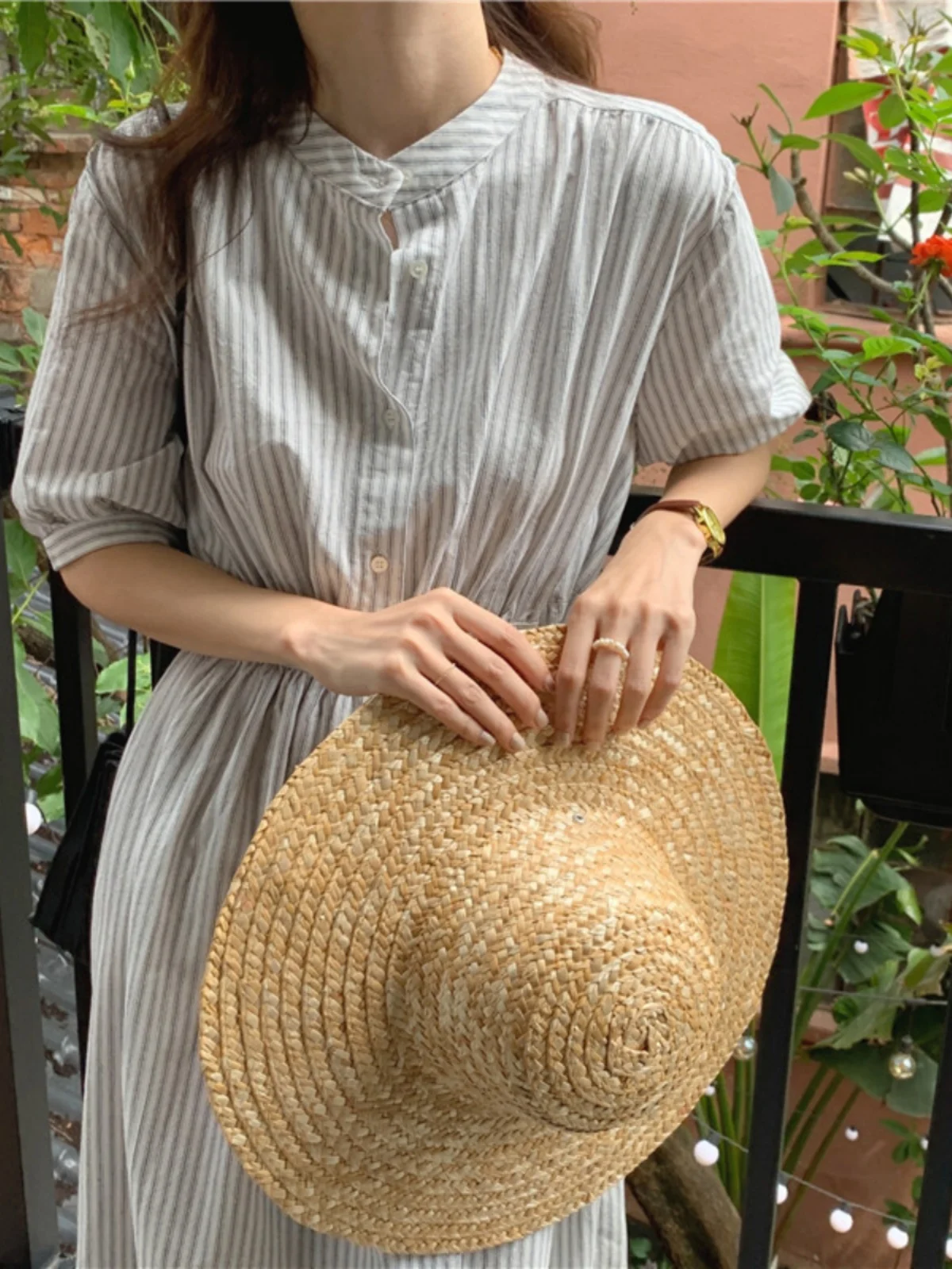 Slimming Stripe Belted Waist Summer Dress Women's Korean Style High Waist Long Skirt Button Detail A-Line Dress Short Sleeve
Slimming Stripe Belted Waist Summer Dress Women's Korean Style High Waist Long Skirt Button Detail A-Line Dress Short Sleeve