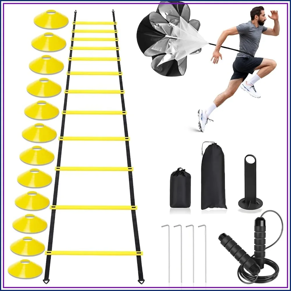 Agility Ladder Speed Training Set - 20ft Rungs, Soccer Cones, Jump Rope, Running Resistance Umbrella for Football, Basketball, Fitness
Agility Ladder Speed Training Set - 20ft Rungs, Soccer Cones, Jump Rope, Running Resistance Umbrella for Football, Basketball, Fitness
