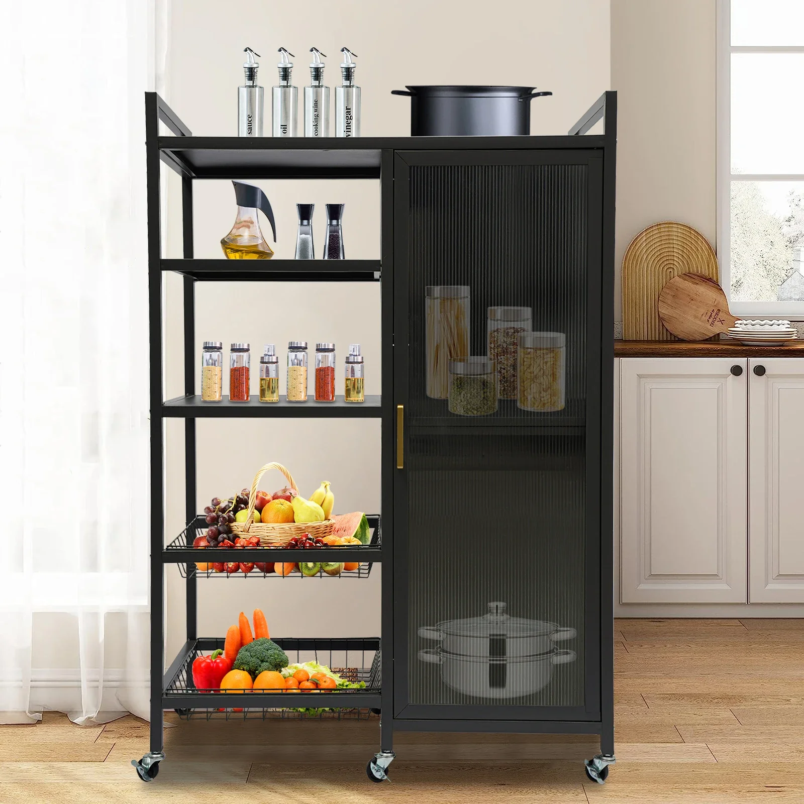 Multi-Functional Floor-Standing Kitchen Storage Cabinet with Double Doors – Multi-Layer Fruit and Vegetable Basket Organizer
Multi-Functional Floor-Standing Kitchen Storage Cabinet with Double Doors – Multi-Layer Fruit and Vegetable Basket Organizer