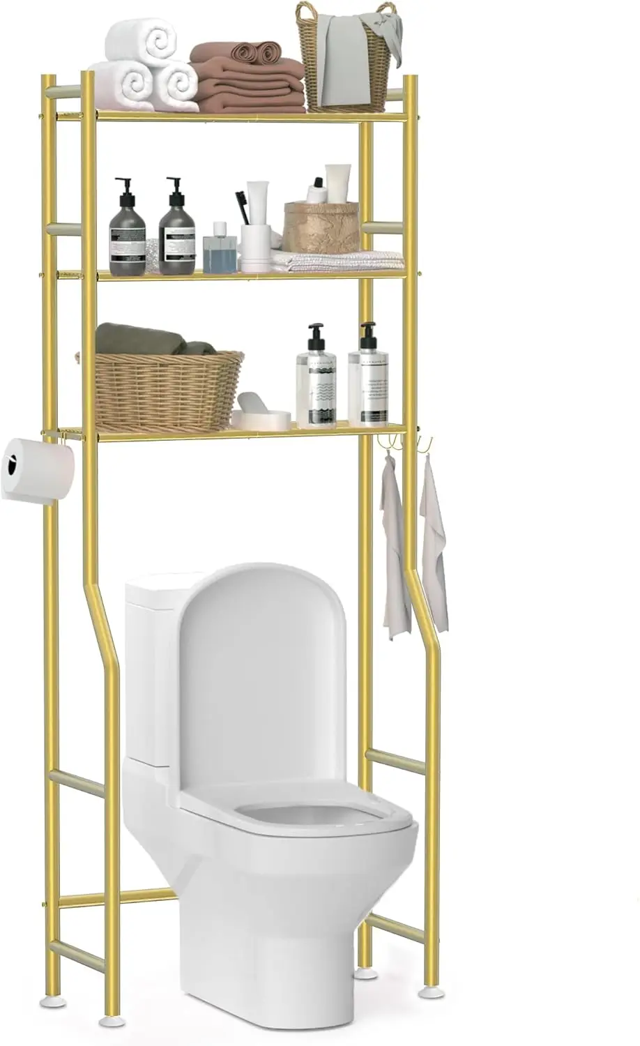 3-Tier Over The Toilet Storage, Freestanding Metal Bathroom Organizer with 4 Hooks & Anti-Tilt Kits
3-Tier Over The Toilet Storage, Freestanding Metal Bathroom Organizer with 4 Hooks & Anti-Tilt Kits
