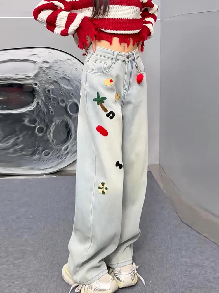 Thickened Fleece Lined Embroidered Straight Leg Jeans High Waist Wide Leg Pants Women's Design Sensation Light Color Jeans
Thickened Fleece Lined Embroidered Straight Leg Jeans High Waist Wide Leg Pants Women's Design Sensation Light Color Jeans