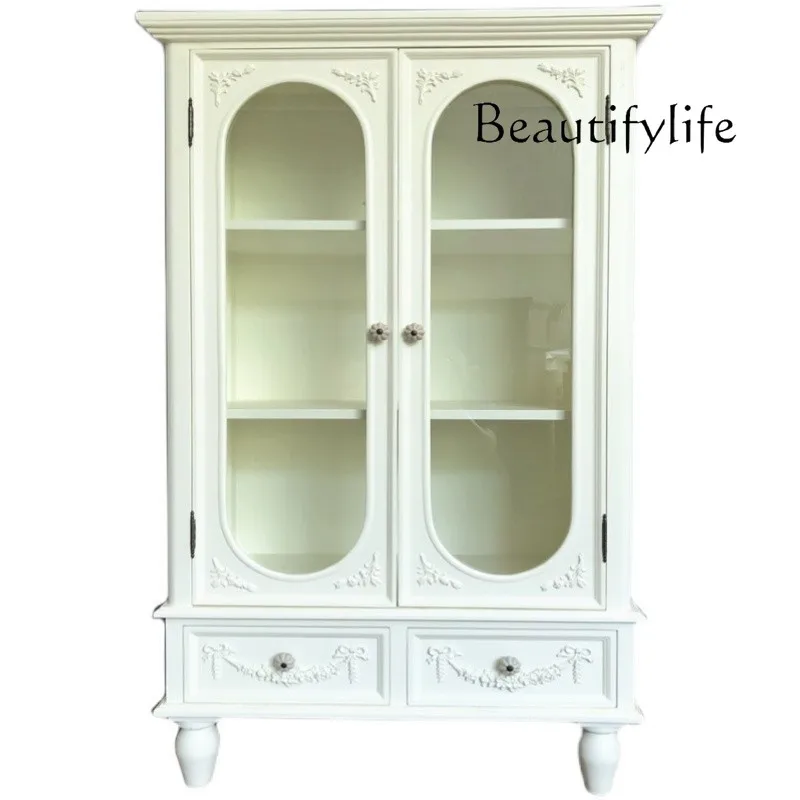French retro double door cream style dining side cabinet integrated against the wall high cabinet entrance modern display
French retro double door cream style dining side cabinet integrated against the wall high cabinet entrance modern display