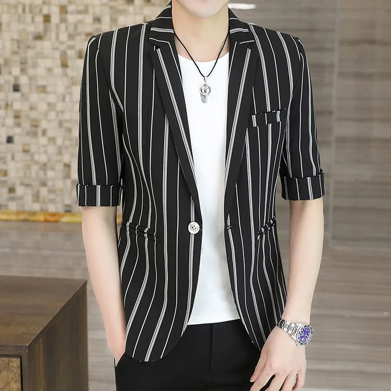 HOO 2023 Men's Striped Middle Sleeve Suit Jacket Youth New Summer Casual Slim blazers
HOO 2023 Men's Striped Middle Sleeve Suit Jacket Youth New Summer Casual Slim blazers