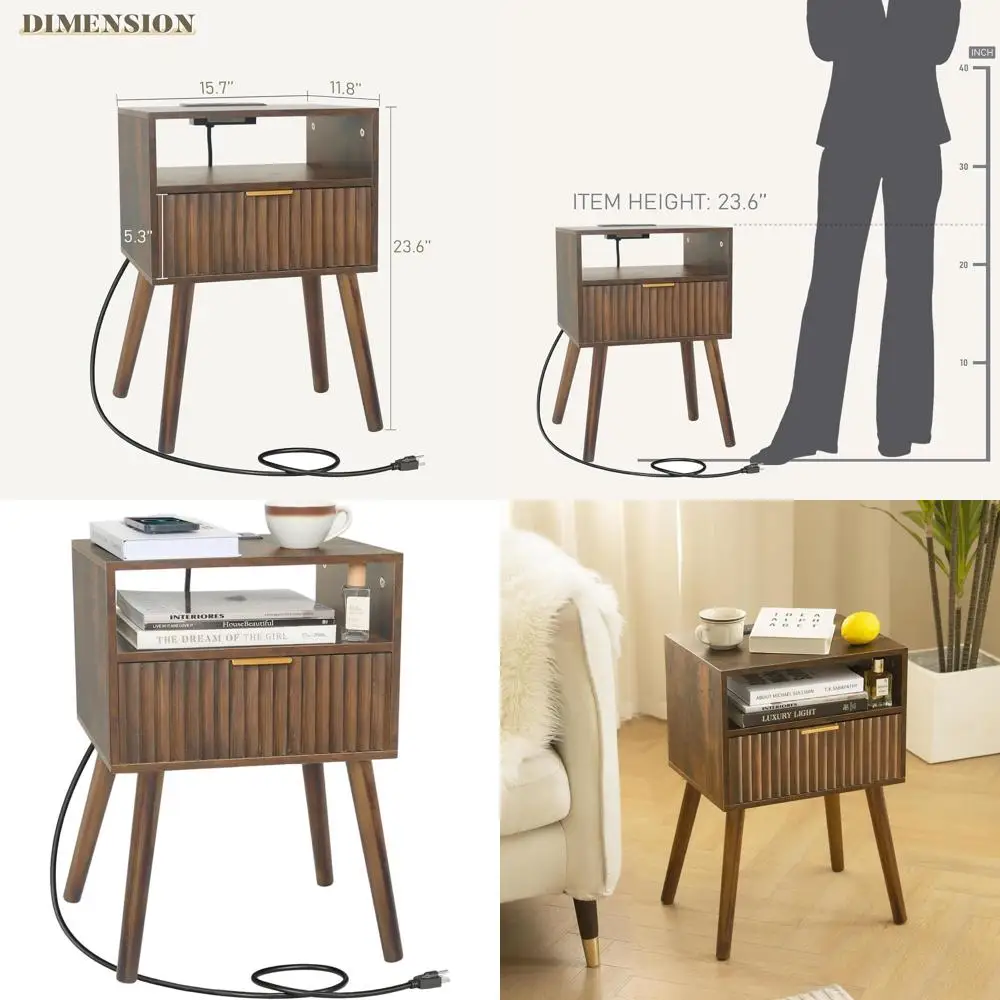 Mid-Century Modern Nightstand with Charging, Fluted Table with Storage for Bedroom and Small Spaces in Rustic Brown
Mid-Century Modern Nightstand with Charging, Fluted Table with Storage for Bedroom and Small Spaces in Rustic Brown