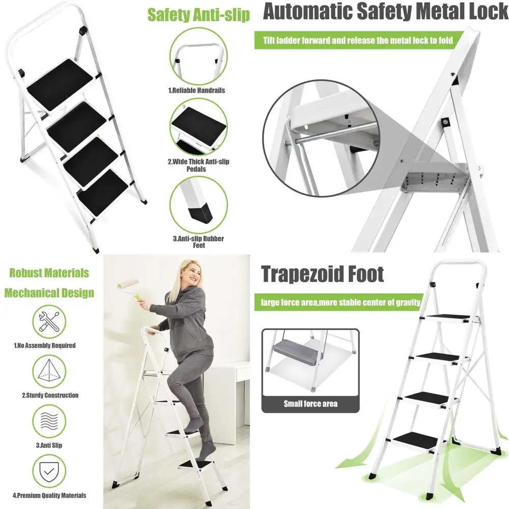 Step Ladder 4 Step Folding with Anti-Slip Pedal, Lightweight 4 Step Ladder with Handrails, 330 lbs Capacity Perfect for Kitchen
Step Ladder 4 Step Folding with Anti-Slip Pedal, Lightweight 4 Step Ladder with Handrails, 330 lbs Capacity Perfect for Kitchen