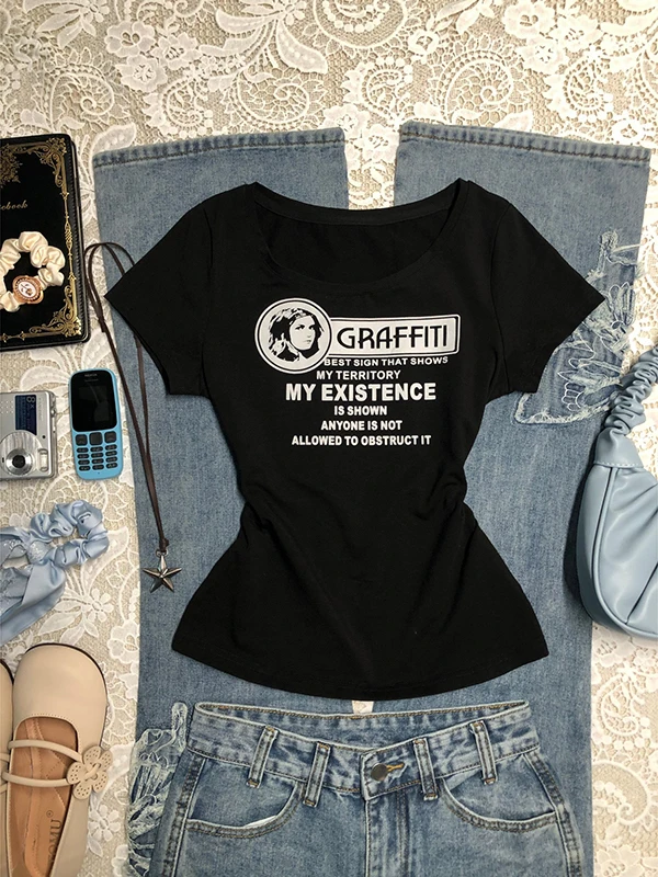 Original Black Print Short Sleeve T-Shirt Women's Summer Slim Fit Design Retro Shoulder Top Cotton Casual Style round Neck
Original Black Print Short Sleeve T-Shirt Women's Summer Slim Fit Design Retro Shoulder Top Cotton Casual Style round Neck