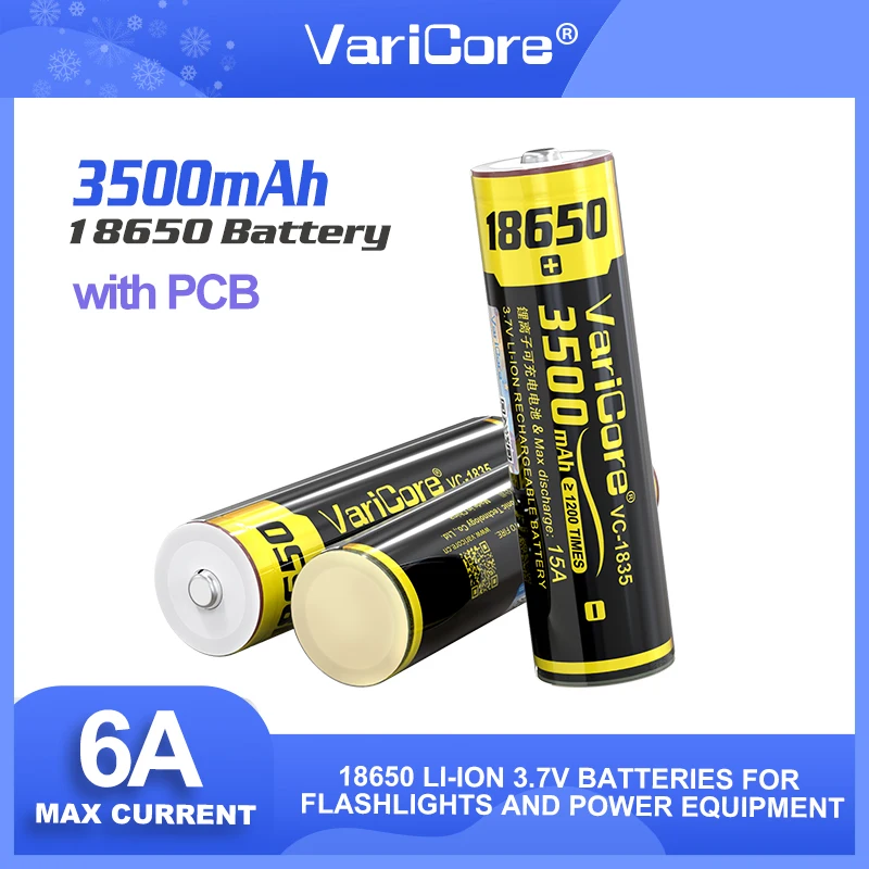 1-20PCS VariCore VC-1835 3500mAh 18650 3.7V Lithium Rechargeable Battery with PCB Protection Board for Flashlight Batteries
1-20PCS VariCore VC-1835 3500mAh 18650 3.7V Lithium Rechargeable Battery with PCB Protection Board for Flashlight Batteries