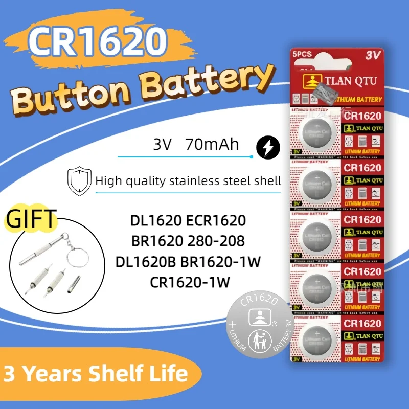 3V CR1620 battery ECR1620 button battery suitable for watches, car audio speakers, scales, shavers DL1620 BR1620 lithium cell
3V CR1620 battery ECR1620 button battery suitable for watches, car audio speakers, scales, shavers DL1620 BR1620 lithium cell