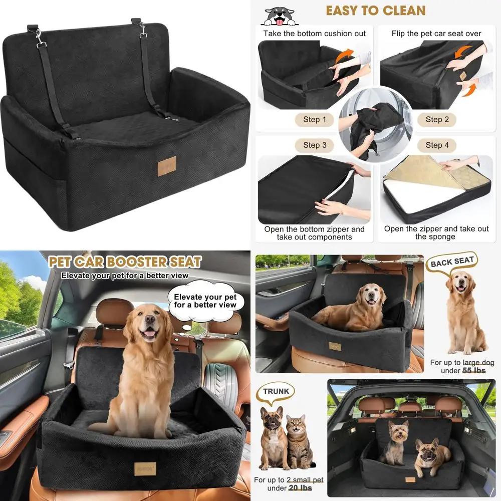 Adjustable Pet Car Seat with Washable Cover, Safety Belts, and Storage Pockets for Dogs Up to 55 lbs
Adjustable Pet Car Seat with Washable Cover, Safety Belts, and Storage Pockets for Dogs Up to 55 lbs