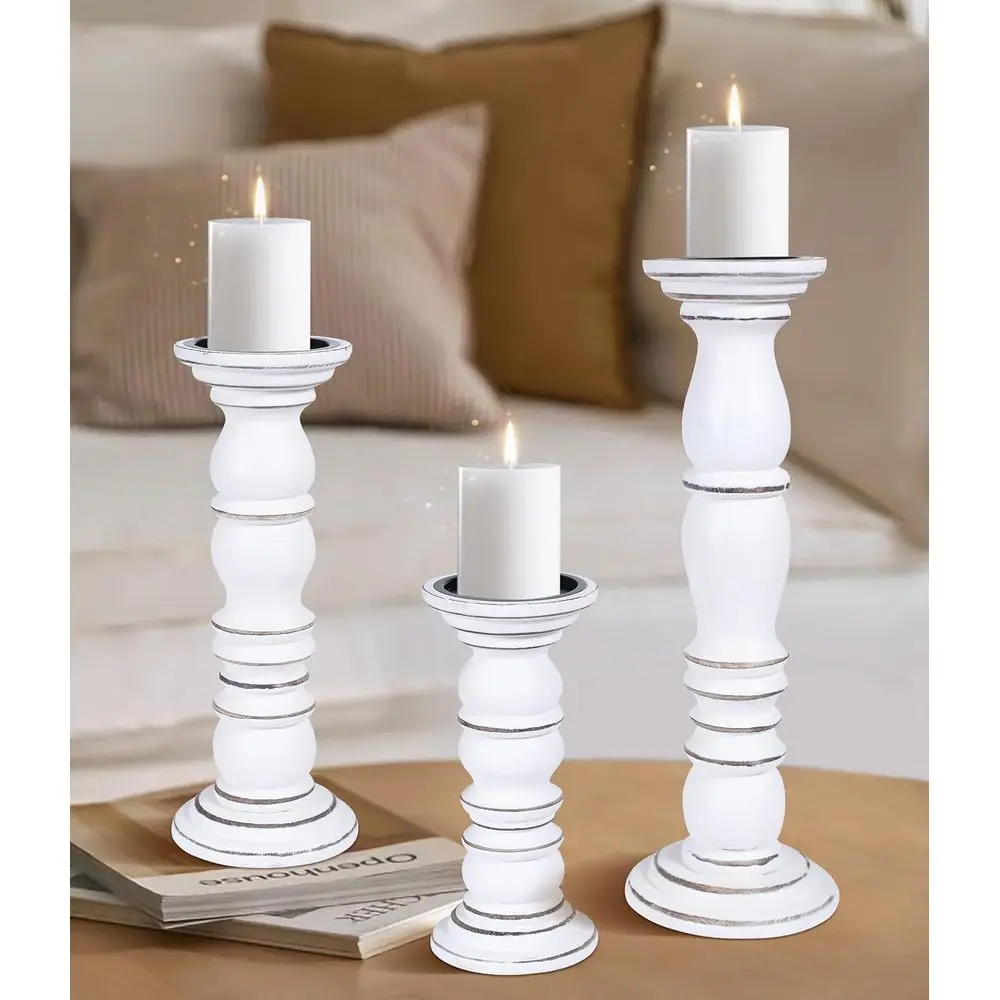 Set of 3 Rustic Mango Wood Pillar Candle Holders - Handcrafted for Home & Dining (15, 12, 9) - White Antique Finish
Set of 3 Rustic Mango Wood Pillar Candle Holders - Handcrafted for Home & Dining (15, 12, 9) - White Antique Finish