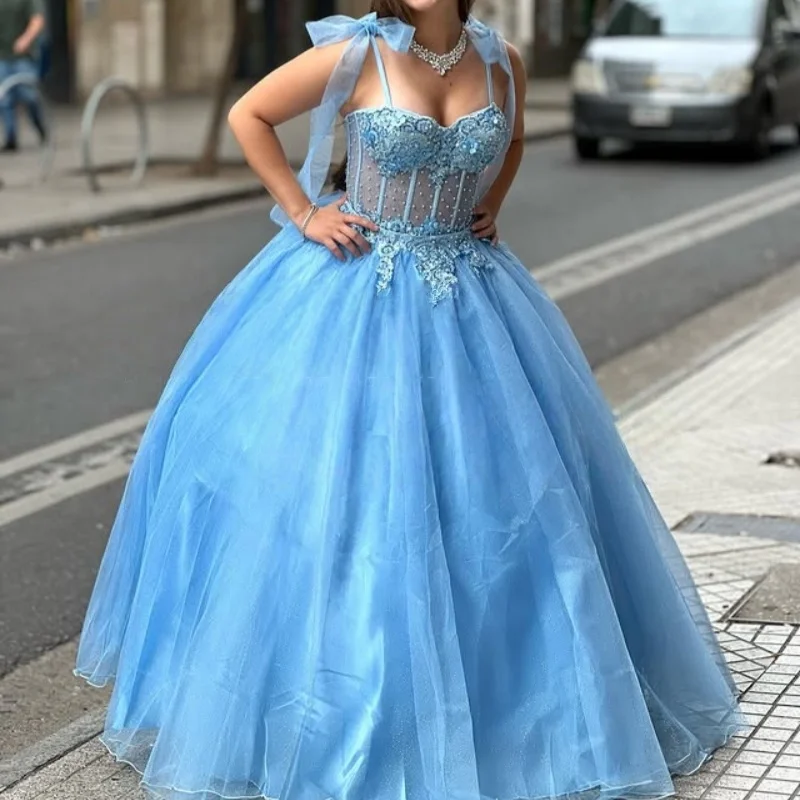 Blue Quinceanera Dress glitter 3D flower crystal Decal Long tail Pearl jewelry Vestidos De 15 Quinceanera Customize
Blue Quinceanera Dress glitter 3D flower crystal Decal Long tail Pearl jewelry Vestidos De 15 Quinceanera Customize