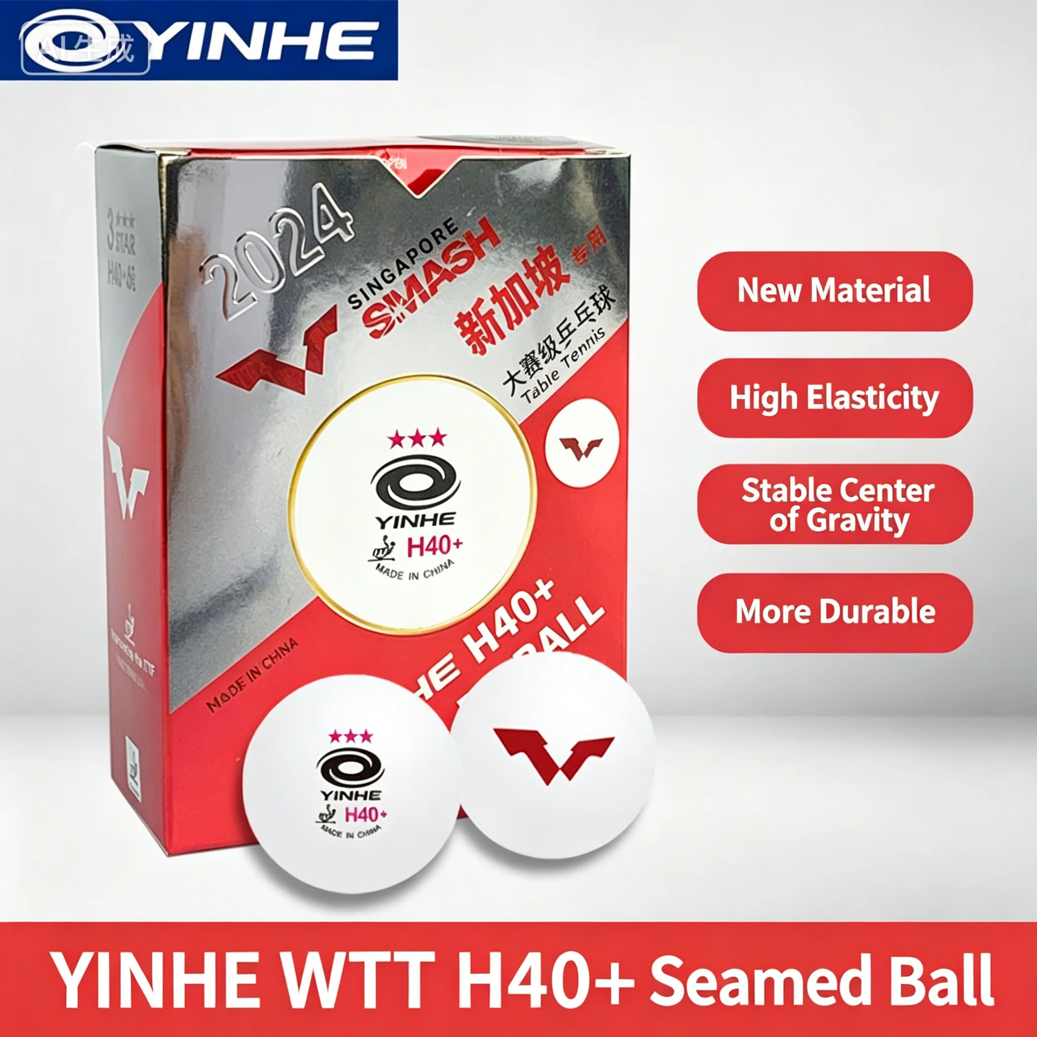YINHE H40+ WTT Table Tennis Balls 2024 Singapore SMASH Table Tennis Balls with Seam ABS New Materials Ping Pong Balls 6pcs/box
YINHE H40+ WTT Table Tennis Balls 2024 Singapore SMASH Table Tennis Balls with Seam ABS New Materials Ping Pong Balls 6pcs/box