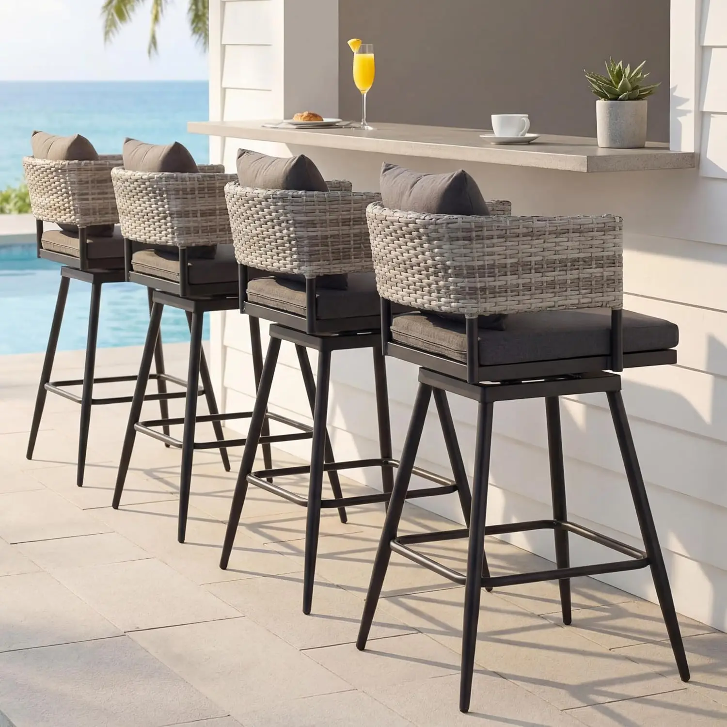 All-Weather Swivel Bar Stools Set 4 Patio Counter Height Chairs With Armrests Backyard Balcony Poolside, Customized
All-Weather Swivel Bar Stools Set 4 Patio Counter Height Chairs With Armrests Backyard Balcony Poolside, Customized