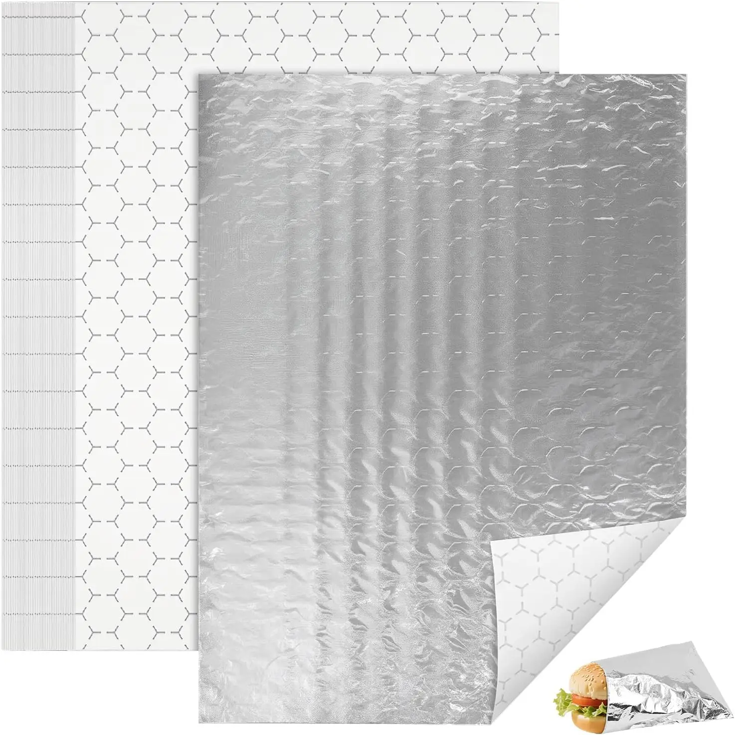 Pre-Cut Insulated Foil Sandwich Wrap Sheets, Grease-Resistant for Hot Food, 10-1/2" x 14", 100 PCS
Pre-Cut Insulated Foil Sandwich Wrap Sheets, Grease-Resistant for Hot Food, 10-1/2" x 14", 100 PCS