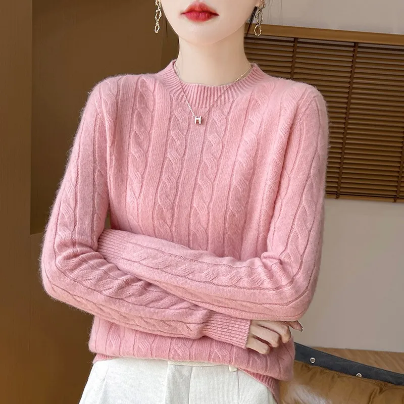 Women 100% Merino Wool Thickening Sweater O-neck Knitted Twisted Pullover Autumn Winter Cashmere Long Sleeve Clothing Base Tops
Women 100% Merino Wool Thickening Sweater O-neck Knitted Twisted Pullover Autumn Winter Cashmere Long Sleeve Clothing Base Tops