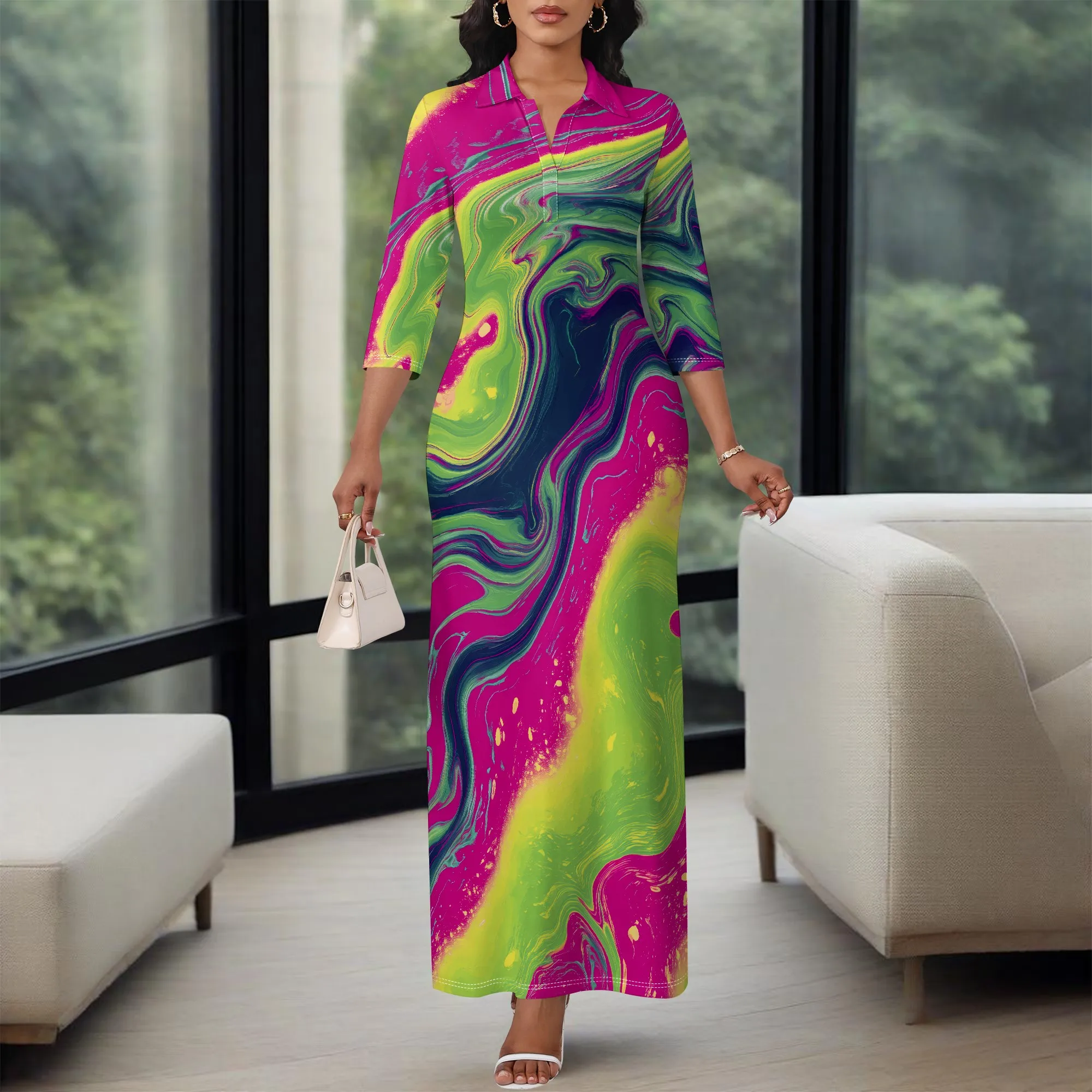 Psychedelic Swirl Print Maxi Shirt Dress XS-3XL 3/4 Sleeve Style for Music Fest, Afro Streetwear or Art Gallery Look
Psychedelic Swirl Print Maxi Shirt Dress XS-3XL 3/4 Sleeve Style for Music Fest, Afro Streetwear or Art Gallery Look
