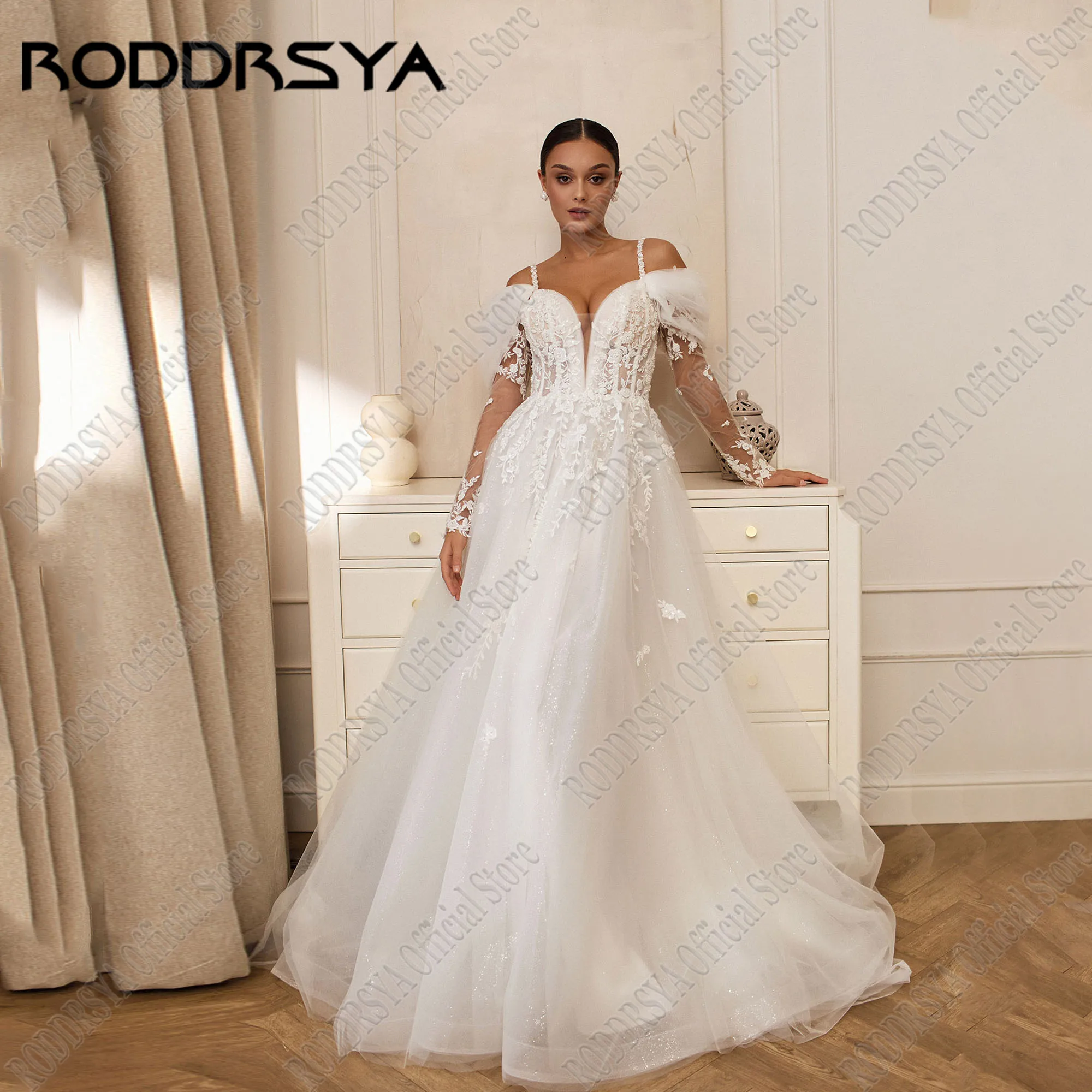 RODDRSYA V-Neck Spaghetti Straps Wedding Gowns Beading Tulle Applique Detachable Sleeve Bride Gowns vestidos de novia Customized
RODDRSYA V-Neck Spaghetti Straps Wedding Gowns Beading Tulle Applique Detachable Sleeve Bride Gowns vestidos de novia Customized
