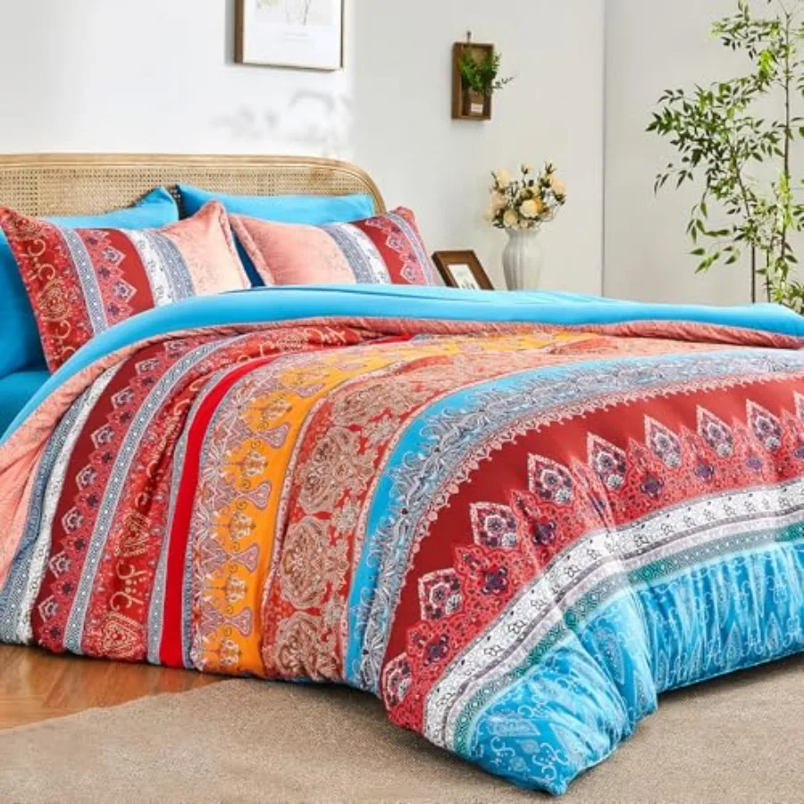 Size Comforter Set Boho - 7 Pieces Floral Striped Comforter and Sheet Set Soft Bed in a Bag Complete Bedding Sets for All Seaso
Size Comforter Set Boho - 7 Pieces Floral Striped Comforter and Sheet Set Soft Bed in a Bag Complete Bedding Sets for All Seaso