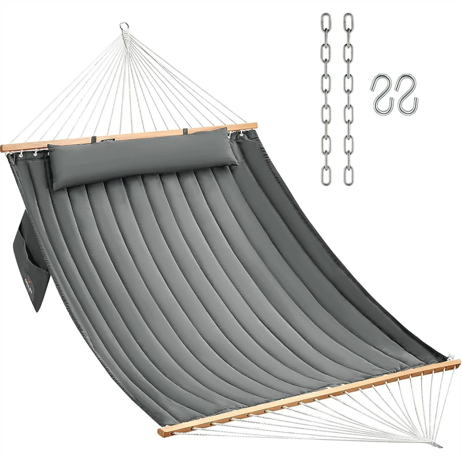 Double Quilted Fabric Hammock with Hardwood Spreader Bars and Pillow 450 LBS Capacity for Outdoor Patio Backyard
Double Quilted Fabric Hammock with Hardwood Spreader Bars and Pillow 450 LBS Capacity for Outdoor Patio Backyard
