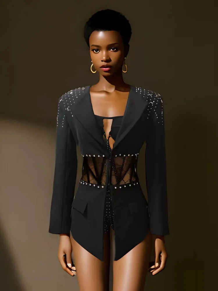 Sets For Women 2 Pieces Sexy Black Long Sleeve Blazer+Strapless Bodysuit Short Suit Female Clothing
Sets For Women 2 Pieces Sexy Black Long Sleeve Blazer+Strapless Bodysuit Short Suit Female Clothing