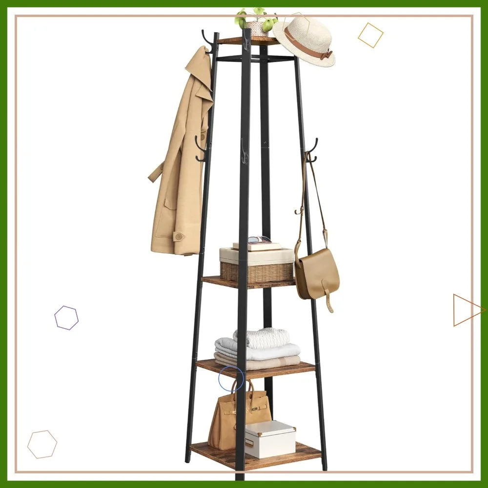 Industrial Coat Rack with 3 Shelves and Hooks, Steel Frame in Rustic Brown and Black for Entryway or Living Room
Industrial Coat Rack with 3 Shelves and Hooks, Steel Frame in Rustic Brown and Black for Entryway or Living Room