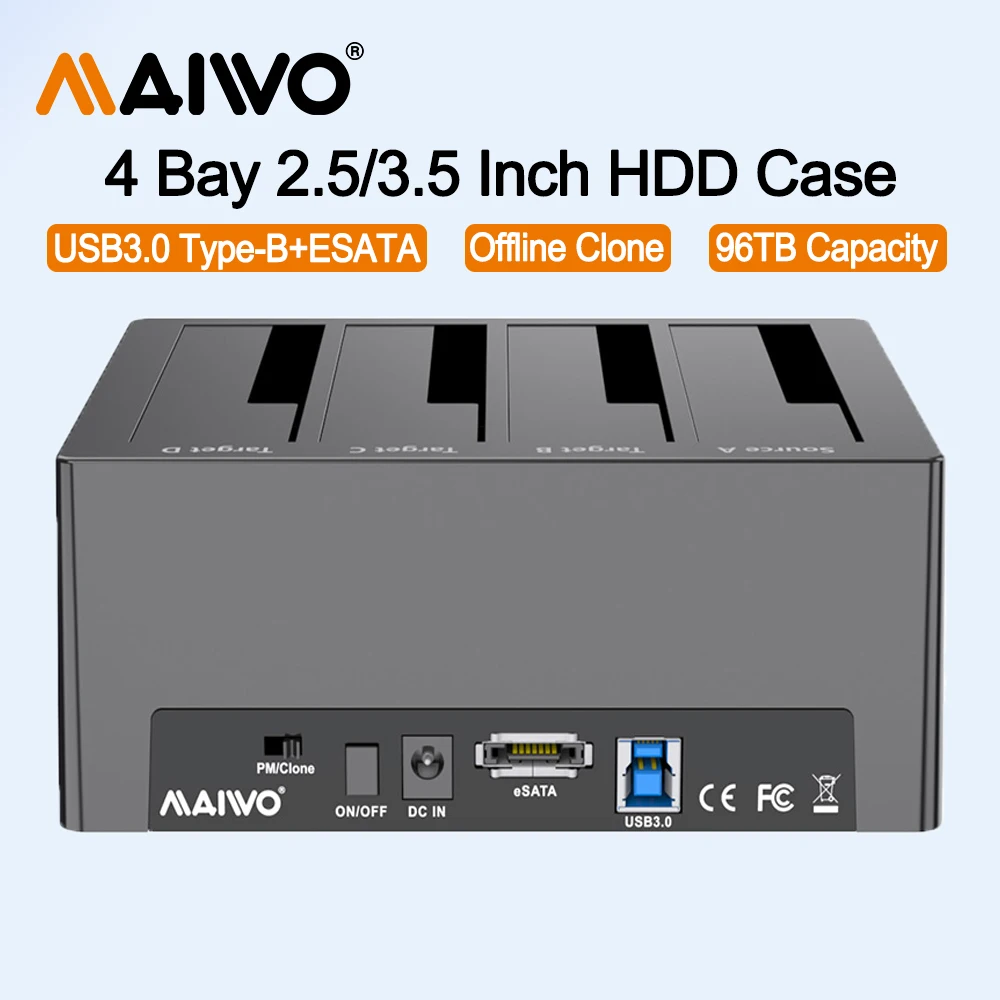 MAIWO 4 Bay Hard Drive Enclosure with Offline Clone for 2.5/3.5 Inch HDD SATA To USB 3.0 ESATA External SSD/HDD Docking Station
MAIWO 4 Bay Hard Drive Enclosure with Offline Clone for 2.5/3.5 Inch HDD SATA To USB 3.0 ESATA External SSD/HDD Docking Station